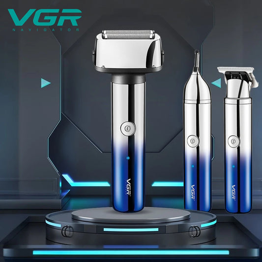 VGR 3 IN 1 Hair Trimmer LED Display Beard Razor Replaceable Electric Eyebrows Shaver 0mm Shaving Machine for Men V-367 V-365