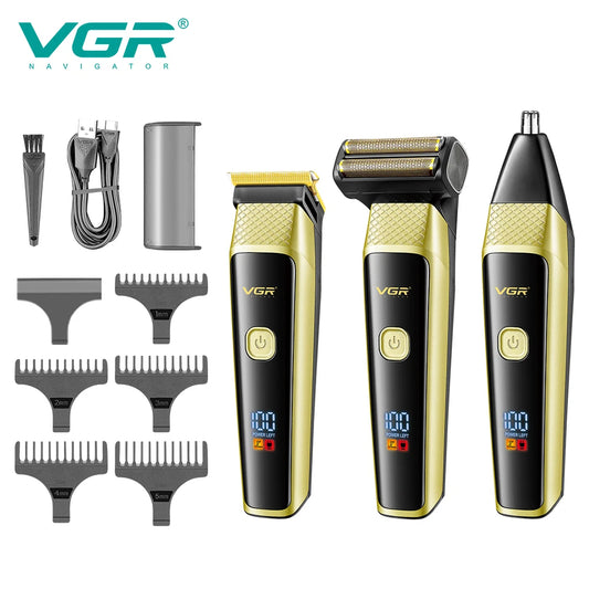 VGR New Retro Electric Clipper 3-in-1 Set Nose Hair Replacement Digital Display Shaver V-366