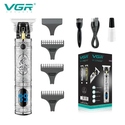 VGR T9 Hair Trimmer Rechargeable Hair Cutting Machine Cordless Hair Clipper Electric Barber T-Blade 0mm Cutting Blade V-228