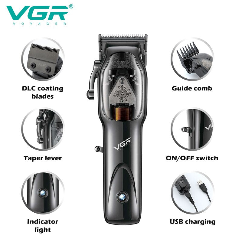 VGR V-653 Hair Clipper Professional Barber Hair Cutting Machine Electric Hair Trimmer Adjustable Haircut Machine Clipper for Men