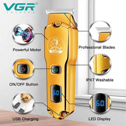 VGR V-927 Hair Trimmer Professional Trimmer Electric Hair Clipper Cordless Zero Cut Machine Rechargeable Waterproof LED Display