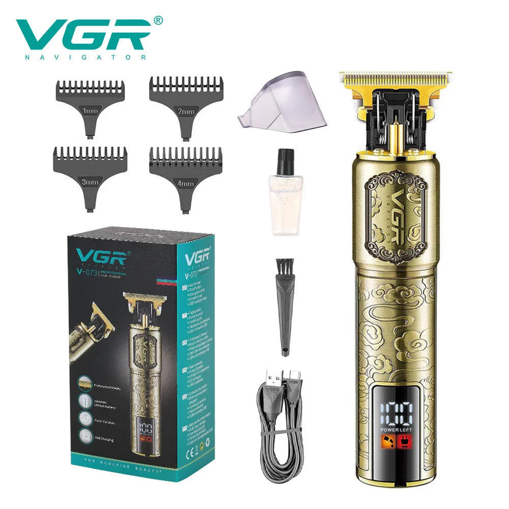 VGR V-073 New Style Professional Electric Hair Clipper T9 High Power Shaver LCD Rechargeable Metal Beard Trimmer Shaving VGR 073