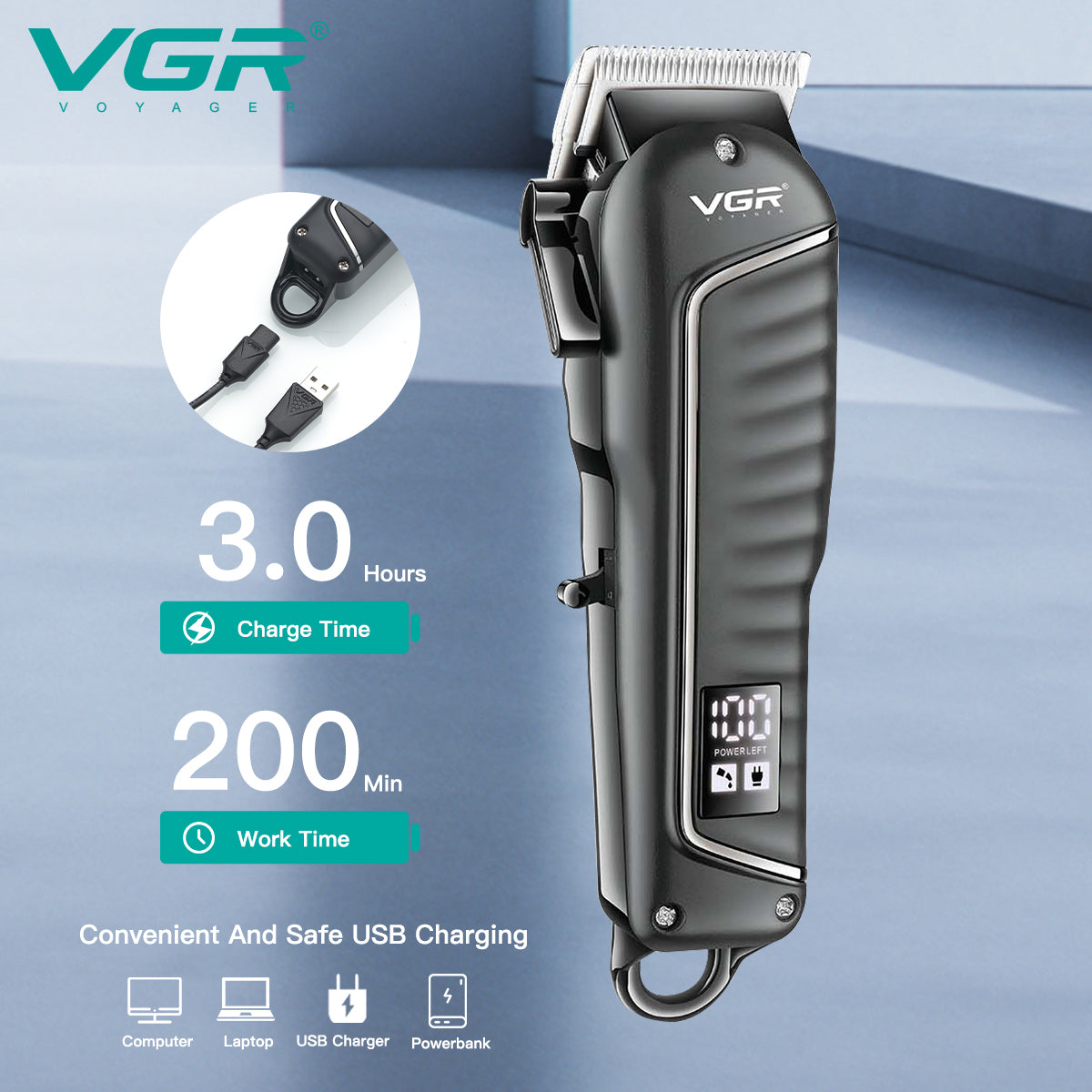 VGR V-683 Clipper Hair Clipper Professional Hair Cutting Machine Electric Hair Trimmer Haircut Machine Men's Barber Rechargeable