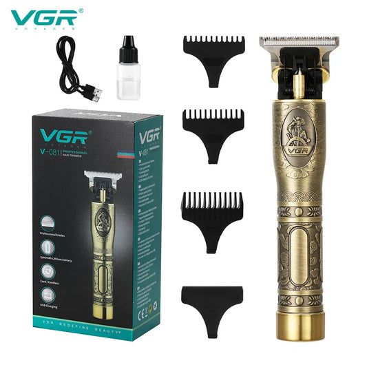 VGR 081 Hair Clipper Professional Rechargeable Personal Care Vintage Engraving Scissors T9 Trimmer USB Reduction Barber V081