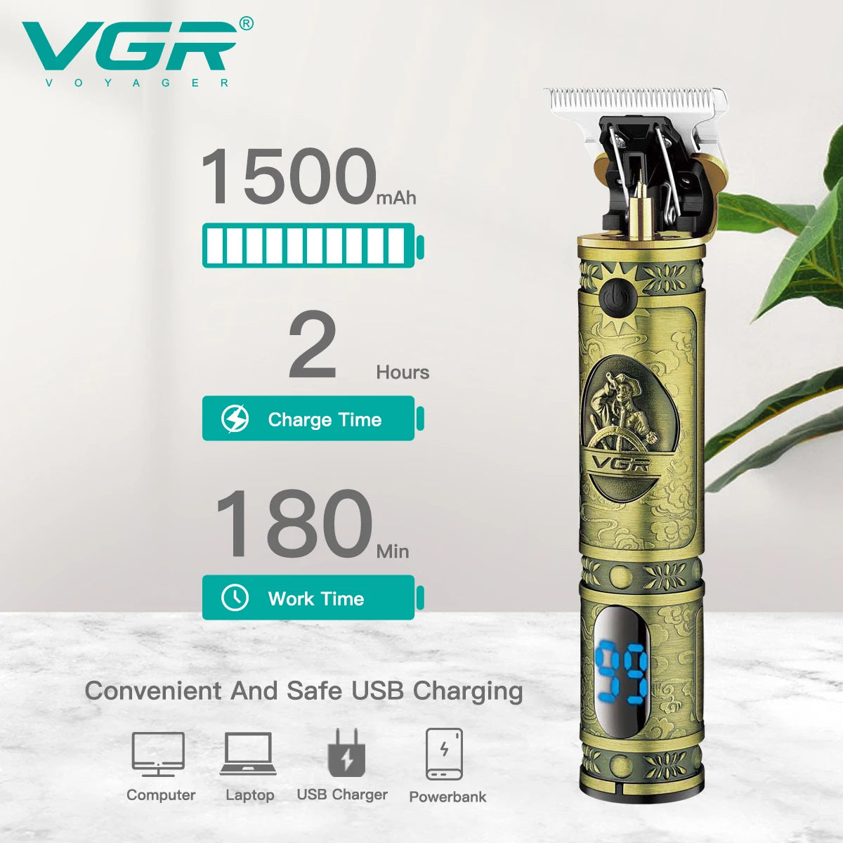 VGR Hair Clipper Electric Hair Trimmer Cordless Hair Cutting Machine Rechargeable Professional Metal Zero Cutting Machine V-228