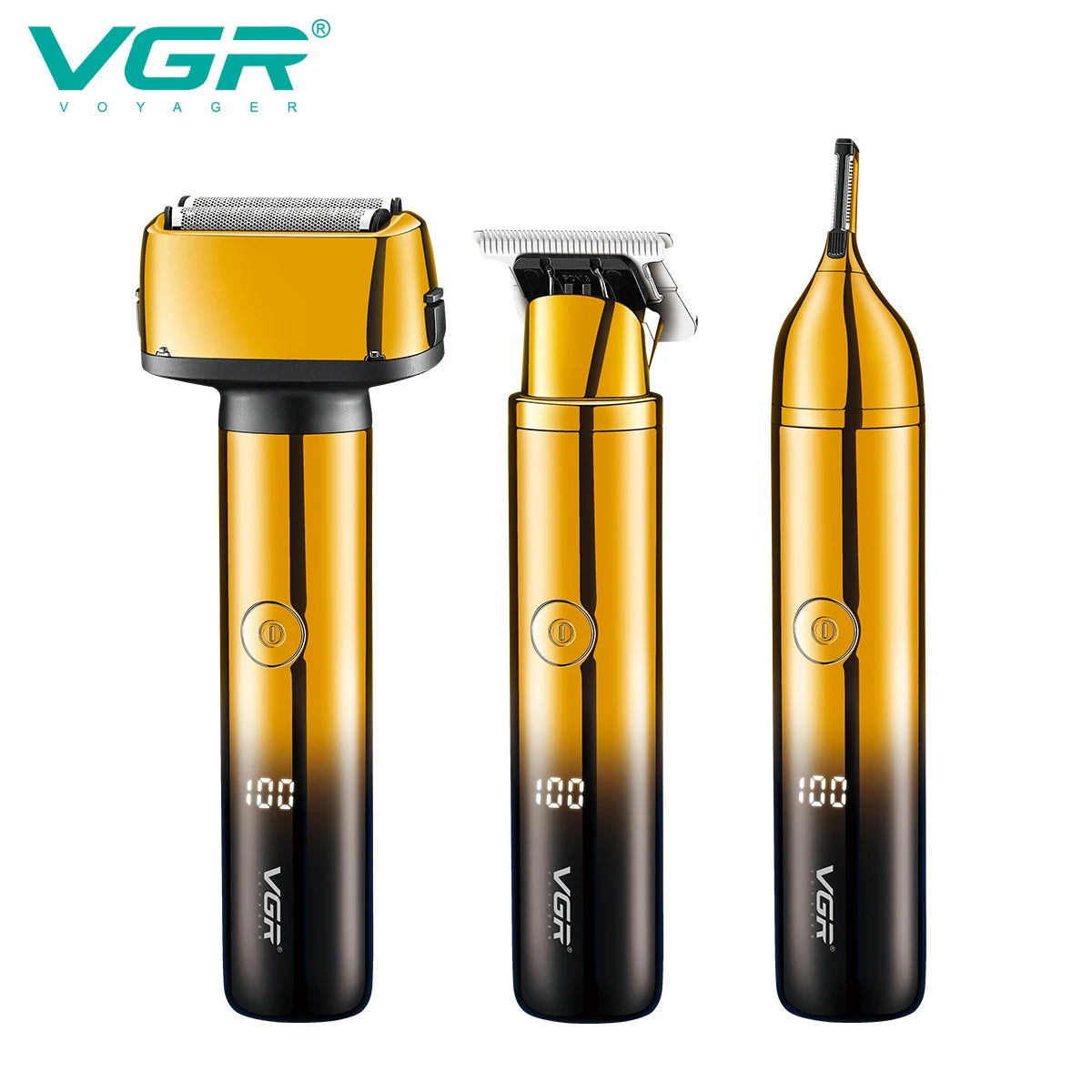 VGR 3 IN 1 Hair Trimmer LED Display Beard Razor Replaceable Electric Eyebrows Shaver 0mm Shaving Machine for Men V-367 V-365