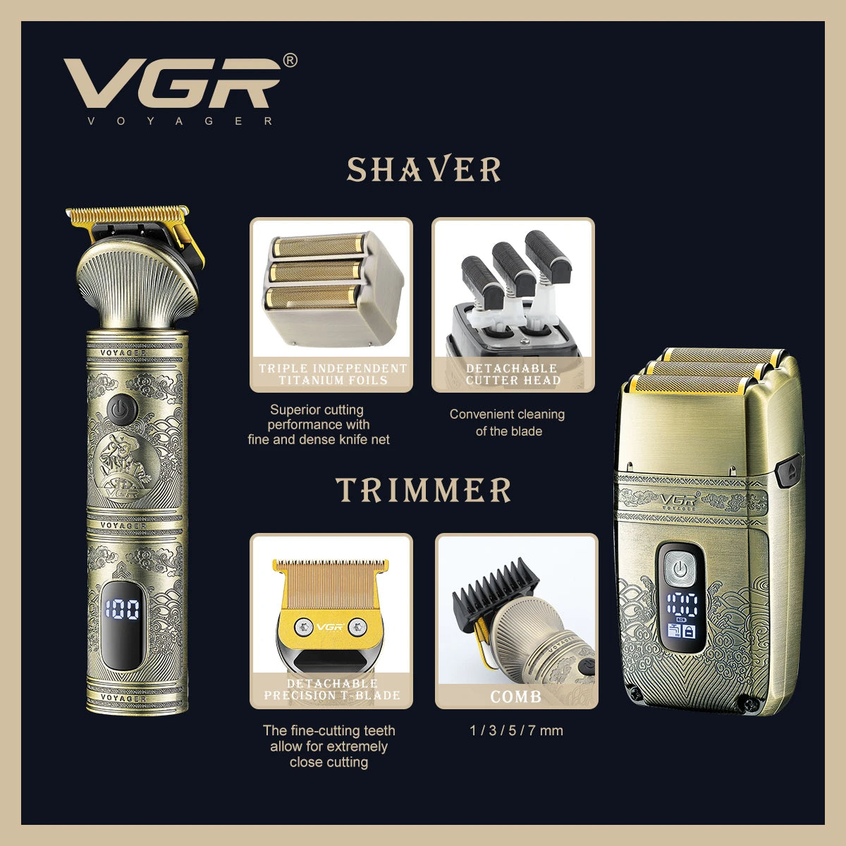 VGR Hair Trimmer Cordless Hair Cutting Machine Electric Shaver Professional Hair Clipper Barber Bald Head Trimmer for Men V-649