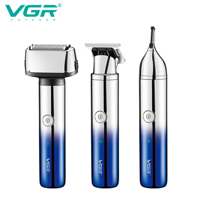 VGR 3 IN 1 Hair Trimmer LED Display Beard Razor Replaceable Electric Eyebrows Shaver 0mm Shaving Machine for Men V-367 V-365