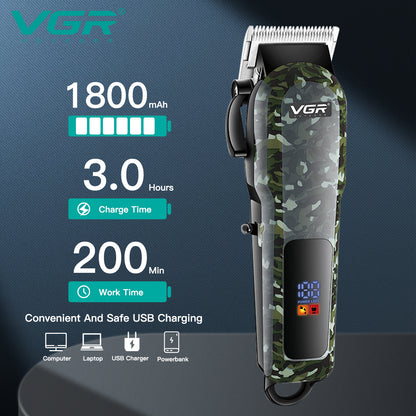 VGR V-665 Hair Clipper Professional Hair Trimmer Adjustable Hair Cutting Machine Electric Barber Digital Display Clipper for Men