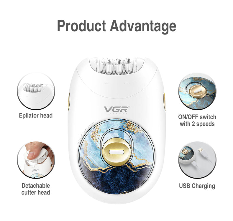 VGR V-706 Hair Removal Machine Electric Professional Rechargeable Lady Epilator