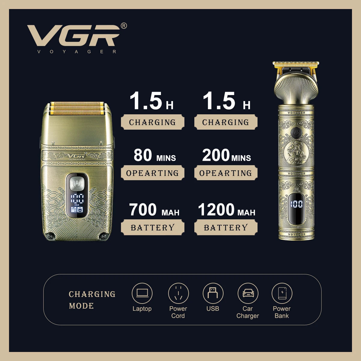 VGR Hair Trimmer Cordless Hair Cutting Machine Electric Shaver Professional Hair Clipper Barber Bald Head Trimmer for Men V-649