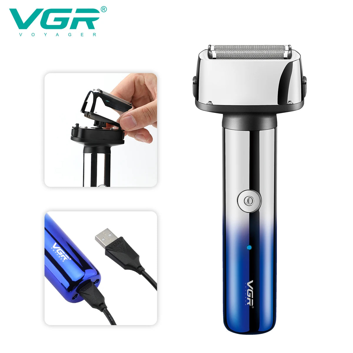 VGR 3 IN 1 Hair Trimmer LED Display Beard Razor Replaceable Electric Eyebrows Shaver 0mm Shaving Machine for Men V-367 V-365